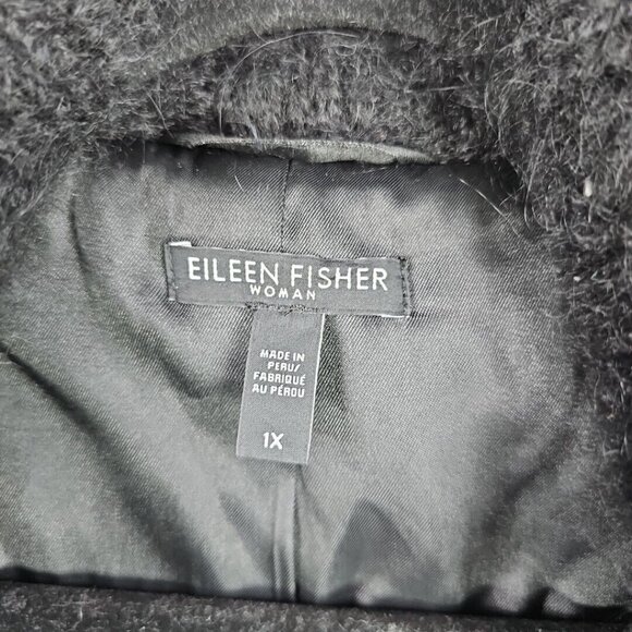 Eileen Fisher Suri Alpaca Wool Coat Womens Size 1X Black Shearling Snap Collar - Picture 2 of 8